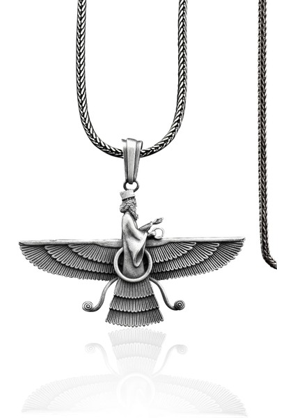925 Ayar Gümüş Faravahar Başlı Kolye