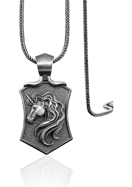 925 Ayar Gümüş Unicorn Tekboynuzlu At Arma Kolye