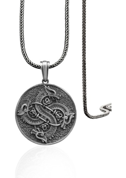 925 Ayar Gümüş Viking Ejderhası Madalyon Kolye