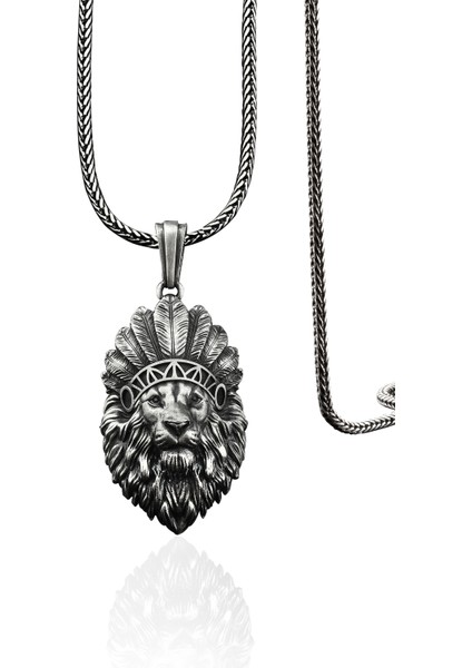 925 Ayar Gümüş Kızılderili Aslan Kolye