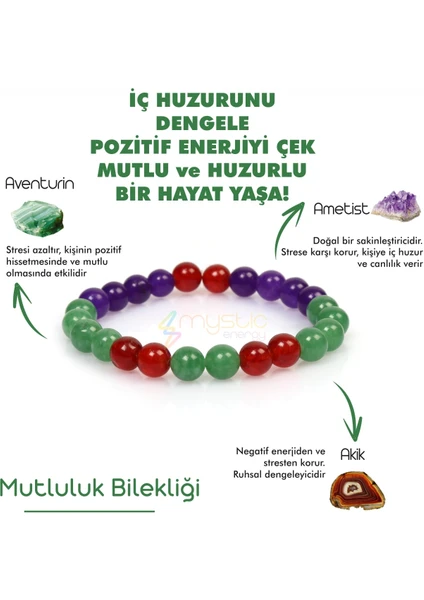 Mystic Energy Mutluluk,İç Huzur,Pozitif Enerji Doğal Taş Tılsım Bilekliği