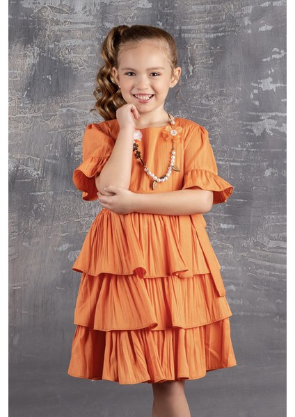 Kolyeli Kat Kat Kız Çocuk Elbisesi