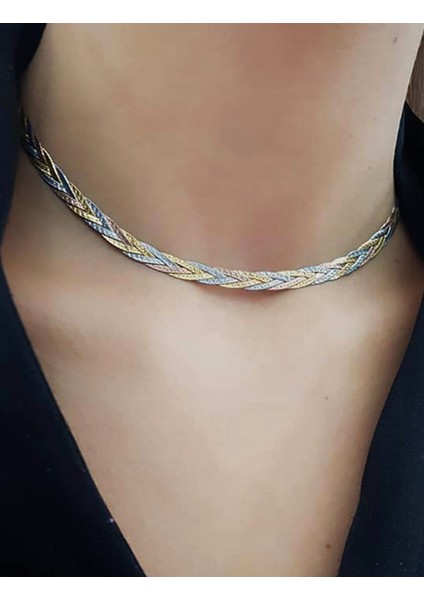 Adal Silver Kadın Italyan Choker 3 Renk Örgü Kolye