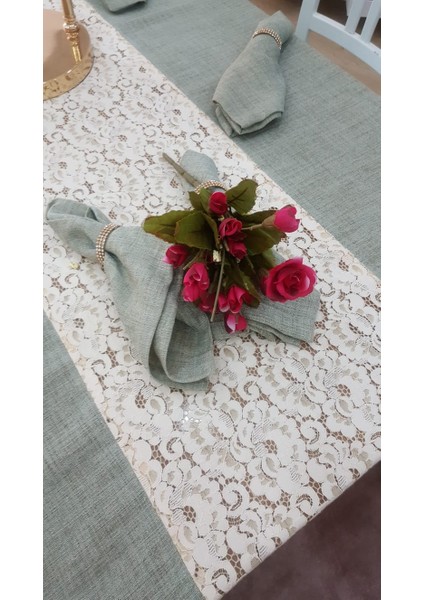 Nil Keten/Poly. Kumaş Koyu Yeşil Masa örtüsü ve Peçeteli Sofra Takımı 8 kişilik Dikdörtgen 160x230 cm 17 Parça - 459 fırsatları