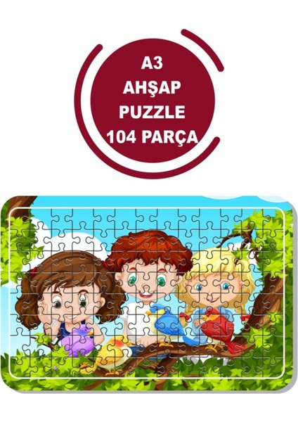 Sevimli Kuşlar ve Biz A3 104 Parça Puzzle, Oyuncak, Yapboz
