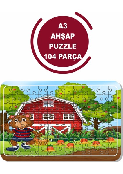 Çiftlik ve Sevimli Ayıcık A3 104 Parça Puzzle, Oyuncak, Yapboz