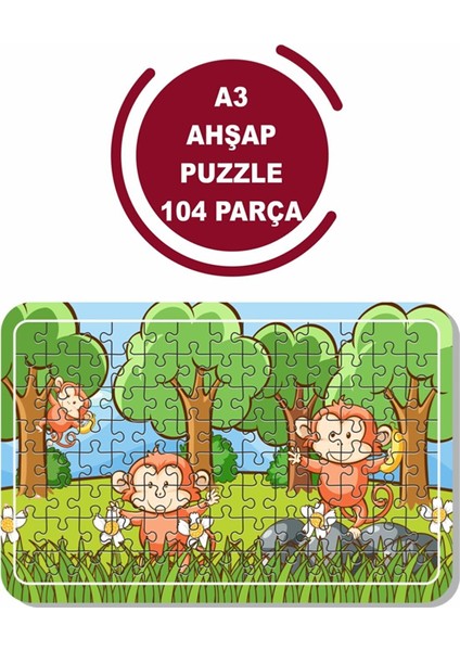 Sevimli Maymunlar A3 104 Parça Puzzle, Oyuncak, Yapboz