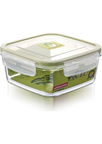 Glassco-Lock Tempered Cam Saklama Kabı Yeşil 760 cc / 25,7 Oz Glassco -Lock Temperli Kilitli Saklama Kabı Kare 760 cc