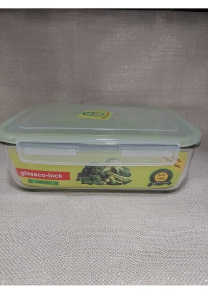 Glassco-Lock Cam Yeşil Saklama Kabı 1970CC 24X17, Yükseklik 8 cm , Tempered , Bpa Free , Kilitlemeli