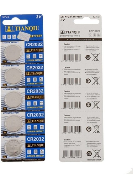 Tıanqıu CR2032 3V Araç Kumanda ve Baskül Pili 5li Paket
