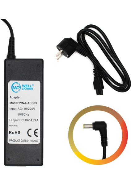 Well Power Acer Notebook Laptop Adaptörü 19V4.74A 90W 5.5x1.7 mm Adaptör Wellpower WNA-AC003