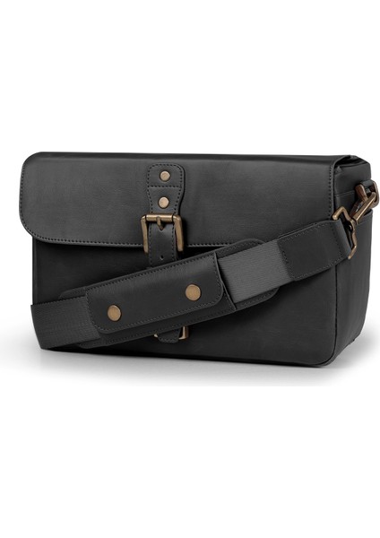 Suni Deri Fotoğraf Makinesi Omuz Çantası - Siyah