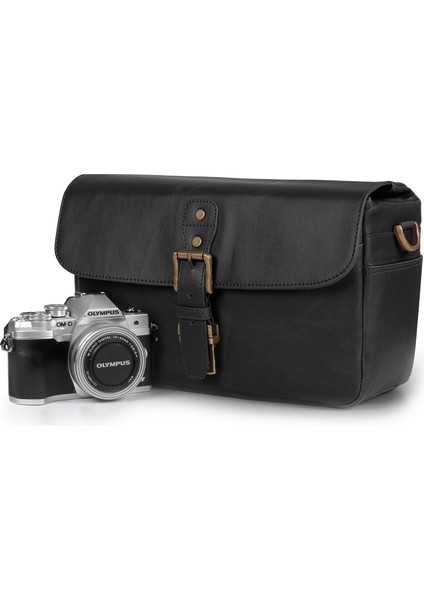 Suni Deri Fotoğraf Makinesi Omuz Çantası - Siyah modelleri