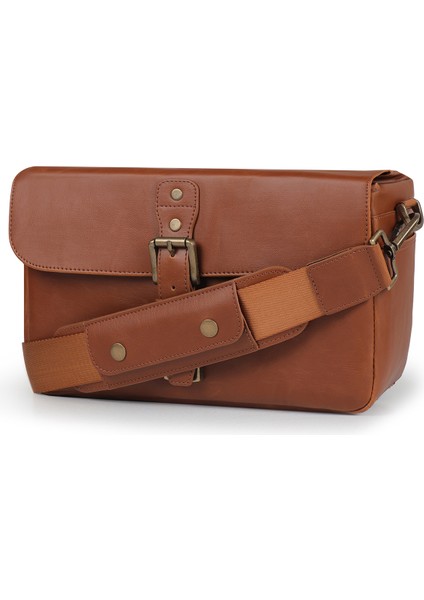 Suni Deri Fotoğraf Makinesi Omuz Çantası - Taba