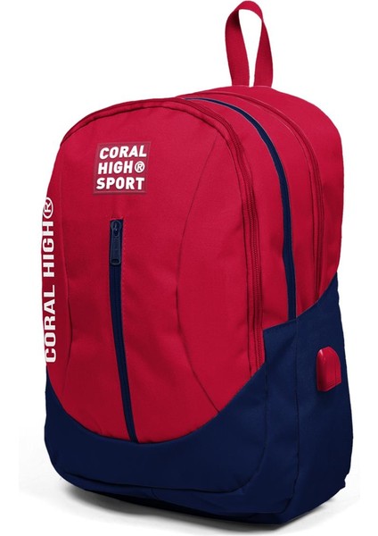 Sport Kırmızı-Lacivert Dört Bölmeli USB Şarjlı Kulaklık Çıkışlı Sırt Çantası 23447 fiyatları