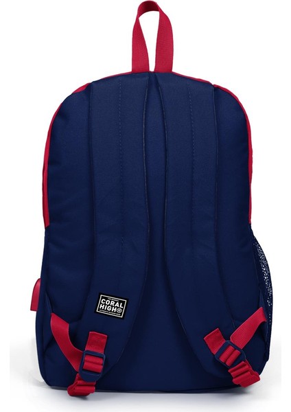 Sport Kırmızı-Lacivert Dört Bölmeli USB Şarjlı Kulaklık Çıkışlı Sırt Çantası 23447 fırsatları