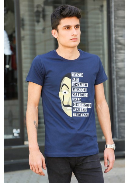 Baskılı Lacivert T-Shirt 4016