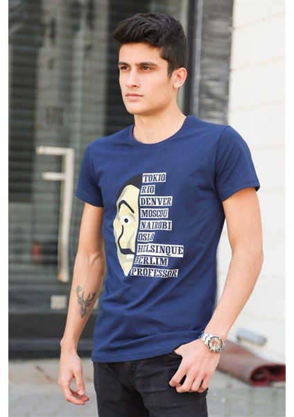 Baskılı Lacivert T-Shirt 4016