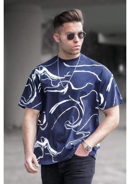 Erkek Desenli Lacivert T-Shirt 5362