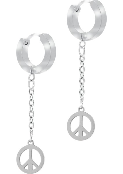 Erkek Gümüş Renk Sallantılı Barış Objeli Çelik Küpe