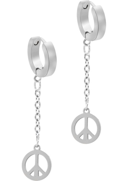 Erkek Gümüş Renk Sallantılı Barış Objeli Çelik Küpe fiyatları