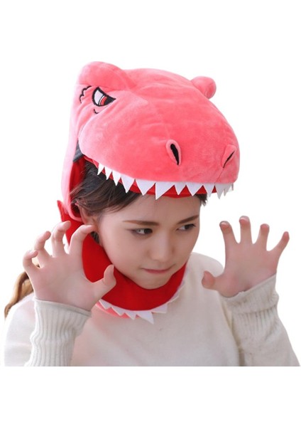 Peluş Dinozor Şapka Cosplay Headgear Giydir Parti Şapkaları Çocuklar Için Yetişkin Pembe