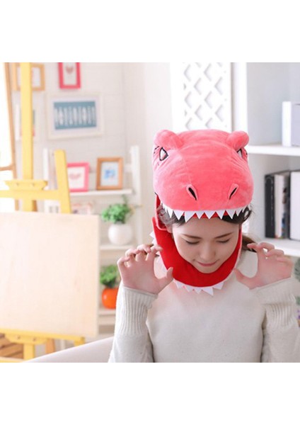 Peluş Dinozor Şapka Cosplay Headgear Giydir Parti Şapkaları Çocuklar Için Yetişkin Pembe