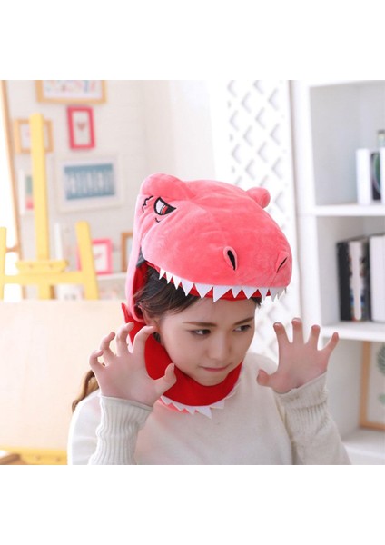 Peluş Dinozor Şapka Cosplay Headgear Giydir Parti Şapkaları Çocuklar Için Yetişkin Pembe