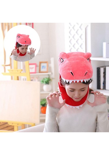 Peluş Dinozor Şapka Cosplay Headgear Giydir Parti Şapkaları Çocuklar Için Yetişkin Pembe