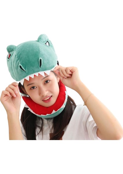 Peluş Dinozor Şapka Cosplay Headgear Giydir Parti Şapkaları Çocuklar Için Yetişkin Yeşil