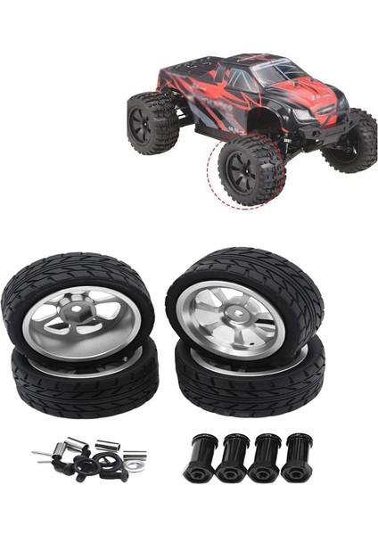 4 Adet 1/14 Rc Araba Lastikleri Lastikler & Tekerlekler Wltoys Için 144001 W / 12MM Hex Gümüş modelleri