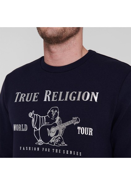 True Regılıon Lacivert Baskılı Bisiklet Yaka Erkek Sweatshirt fiyatları