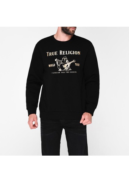 True Regılıon Erkek Bisiklet Yaka Baskılı Siyah Renk Sweat