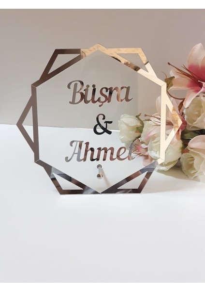 Şeffaf Pleksi Altıgen Söz Nişan Kına Nikah Masa Üstü Isimlik