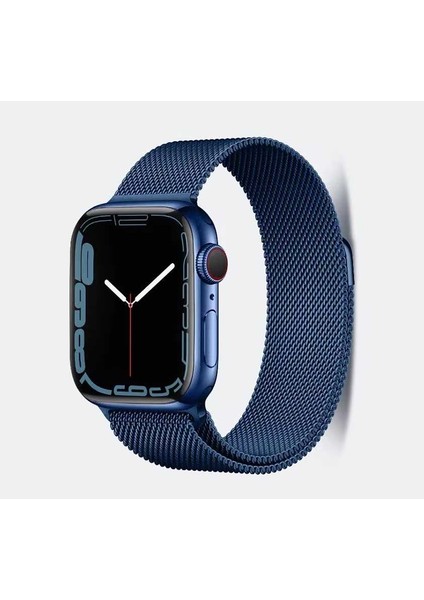 Apple Watch Uyumlu 7 45MM Metal Kordon Tel Örgü Tasarım Mıknatıslı Renkli Şık Kayış
