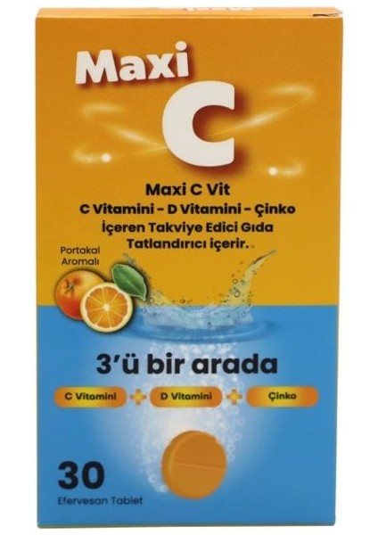 C C Vitamini, D Vitamini, Çinko 30 Tablet