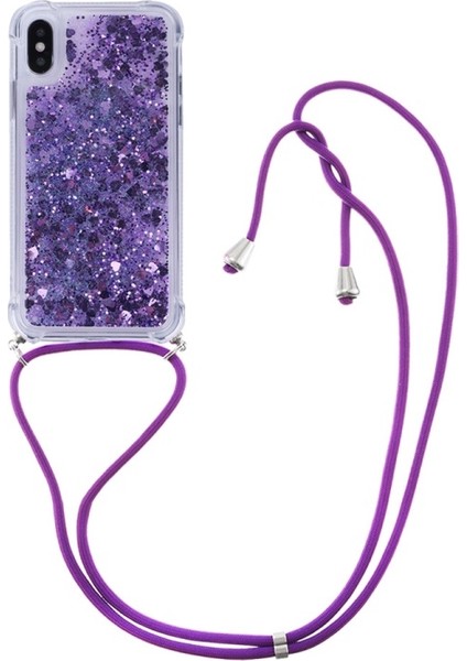 Glitter Quicksand Yumuşak Tpu Telefon Kılıfı Anti-Kayıp Ipi iphone x / Xs - Koyu Mor Kalpler (Yurt Dışından)