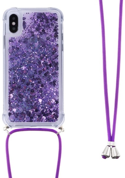 Glitter Quicksand Yumuşak Tpu Telefon Kılıfı Anti-Kayıp Ipi iphone x / Xs - Koyu Mor Kalpler (Yurt Dışından) fiyatları