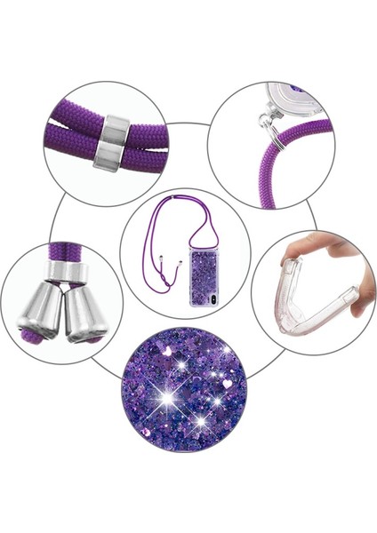 Glitter Quicksand Yumuşak Tpu Telefon Kılıfı Anti-Kayıp Ipi iphone x / Xs - Koyu Mor Kalpler (Yurt Dışından) fırsatları