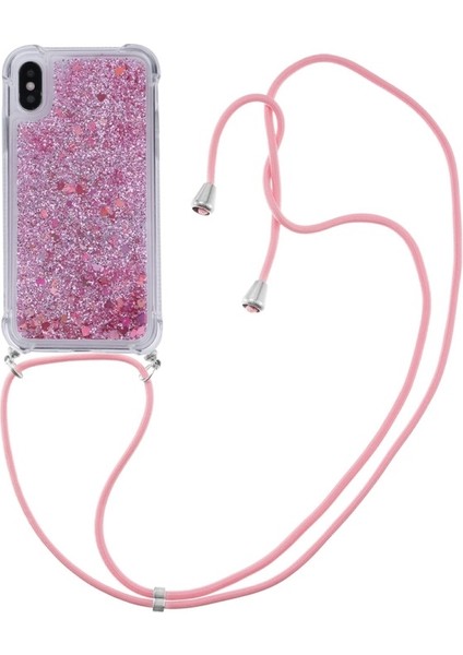 Glitter Quicksand Yumuşak Tpu Telefon Kılıfı Anti-Kayıp Ipi iphone x / Xs - Gül Altın Kalpler (Yurt Dışından)