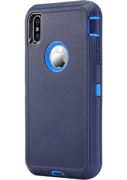 Plastik + Tpe 3 Parçalı Hibrid Darbeye Damla Geçirmez Toz Geçirmez Zırh Kabuğu iPhone Xs / x 5.8 Inç - Koyu Mavi (Yurt Dışından)