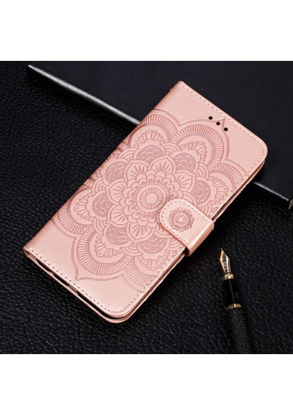 Künye Mandala Çiçek Deri Cüzdan Durumda Telefon Kılıf iphone x / Xs - Gül Altın (Yurt Dışından) modelleri