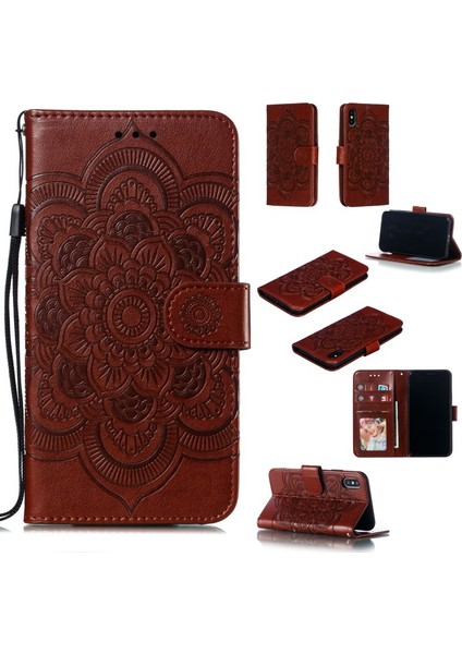 Künye Mandala Çiçek Deri Cüzdan Durumda Telefon Kılıf iphone x / Xs - Brown (Yurt Dışından)