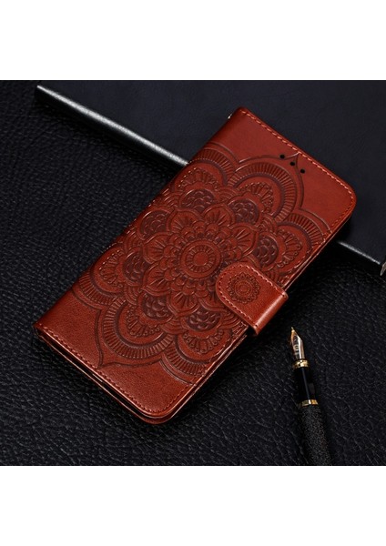 Künye Mandala Çiçek Deri Cüzdan Durumda Telefon Kılıf iphone x / Xs - Brown (Yurt Dışından) modelleri