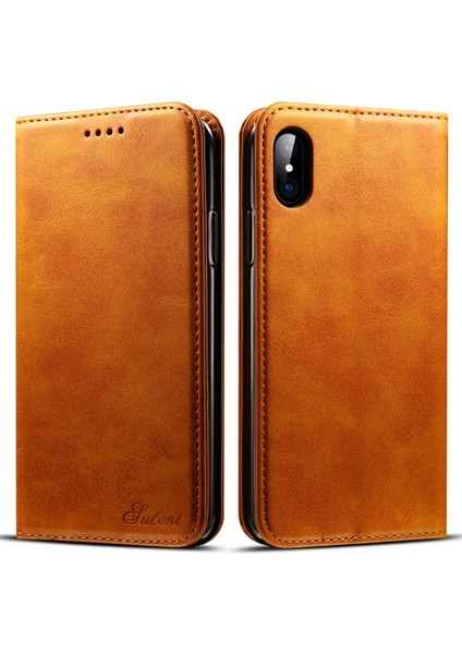 Folio Flip Dokulu Yüzey Manyetik Otomatik Kapanış Cüzdan Deri Koruyucu Kılıf Standı Apple iPhone x / Xs 5.8 Inç - Haki (Yurt Dışından)