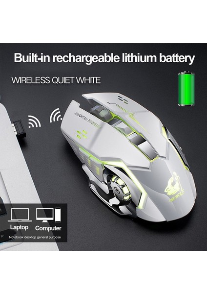X8 2.4g Kablosuz Şarjlı Sessiz Işıklı Mekanik Oyuncu Faresi (Yurt Dışından) modelleri