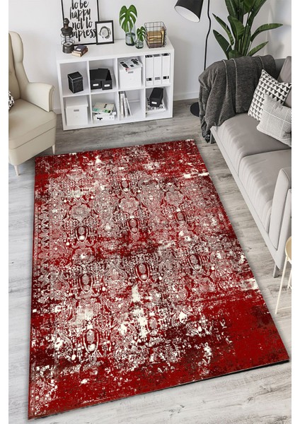 Kırmızı Eskitme Desenli Halı - CP1241