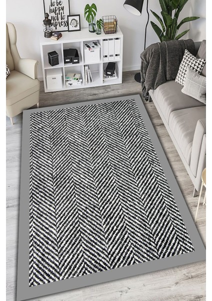 Gri Çerçeveli Çizgisel Halı - WL1244