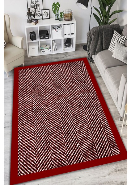Kırmızı Çerçeveli Çizgisel Halı - WL1245