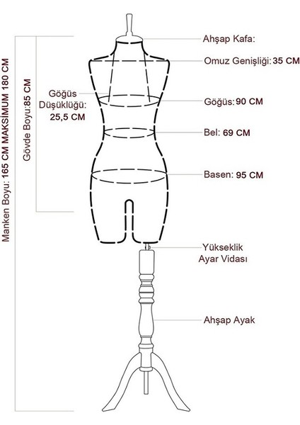 Yüksek Pantalon Giyebilen Bayan 38 Beden Iğne Batabilenterzi Mankeni Prova Mankeni Vitrin Mankeni fırsatları